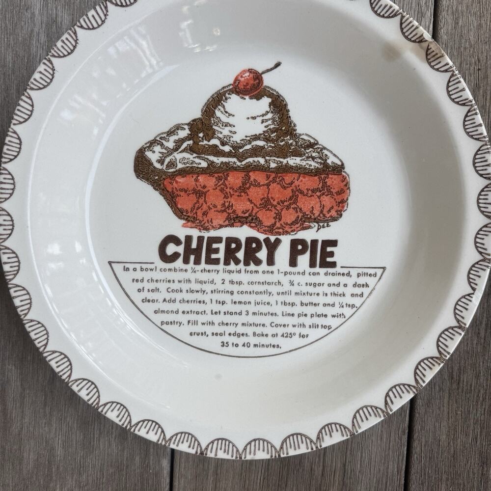 Vintage Cherry Pie Recipe Plate Ceramic Baking Dish Kitchen Decor Granny Cottage